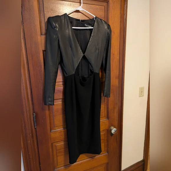 Sergio Hudson Mixed-Media Leather Cutout Body-Con Dress Black Size 4 - Picture 2 of 9